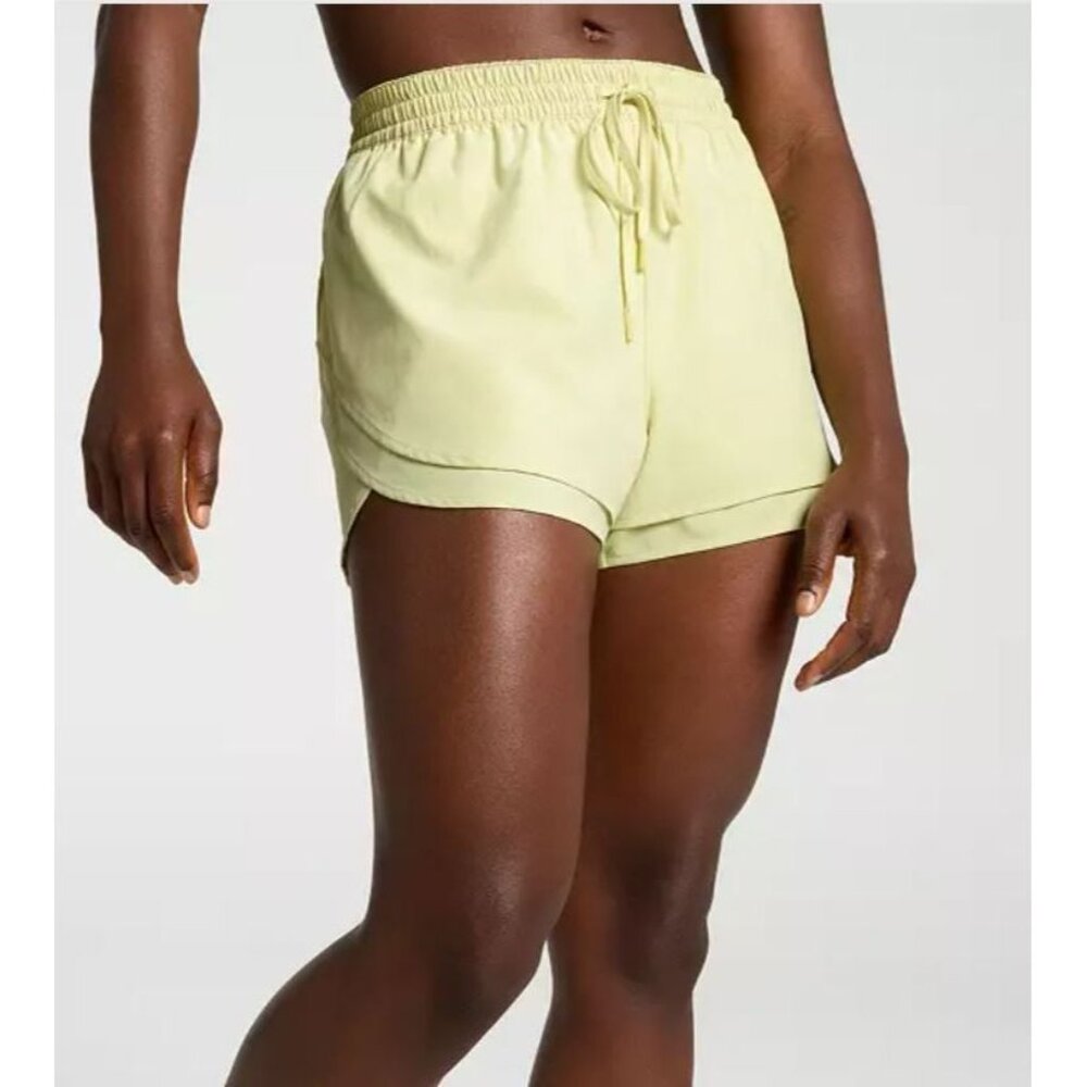 NWT CALIA Women's Drawstring Step Up High Rise Shorts Butter Yellow Sizes L + XL
